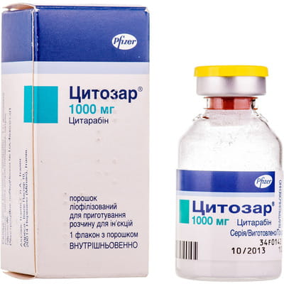 ЦИТОЗАР® ліофілізат для розчину для ін’єкцій по 1000 мг, 1 флакон з ліофілізатом